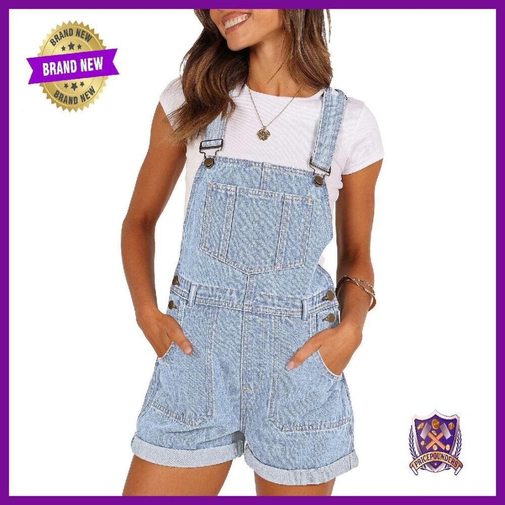 Denim Shortalls Adjustable Straps High Waist Bib Overalls Romper Pockets